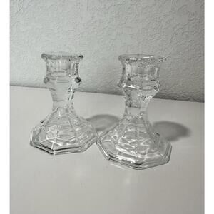 Clear Glass Candleholders 4”,  Set Of 2